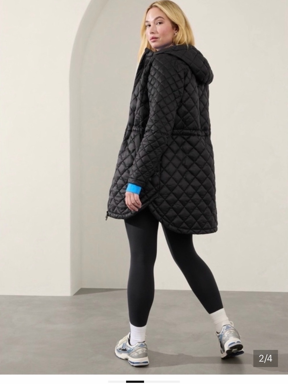 Athleta Black Quilted Hooded Puffer Coat